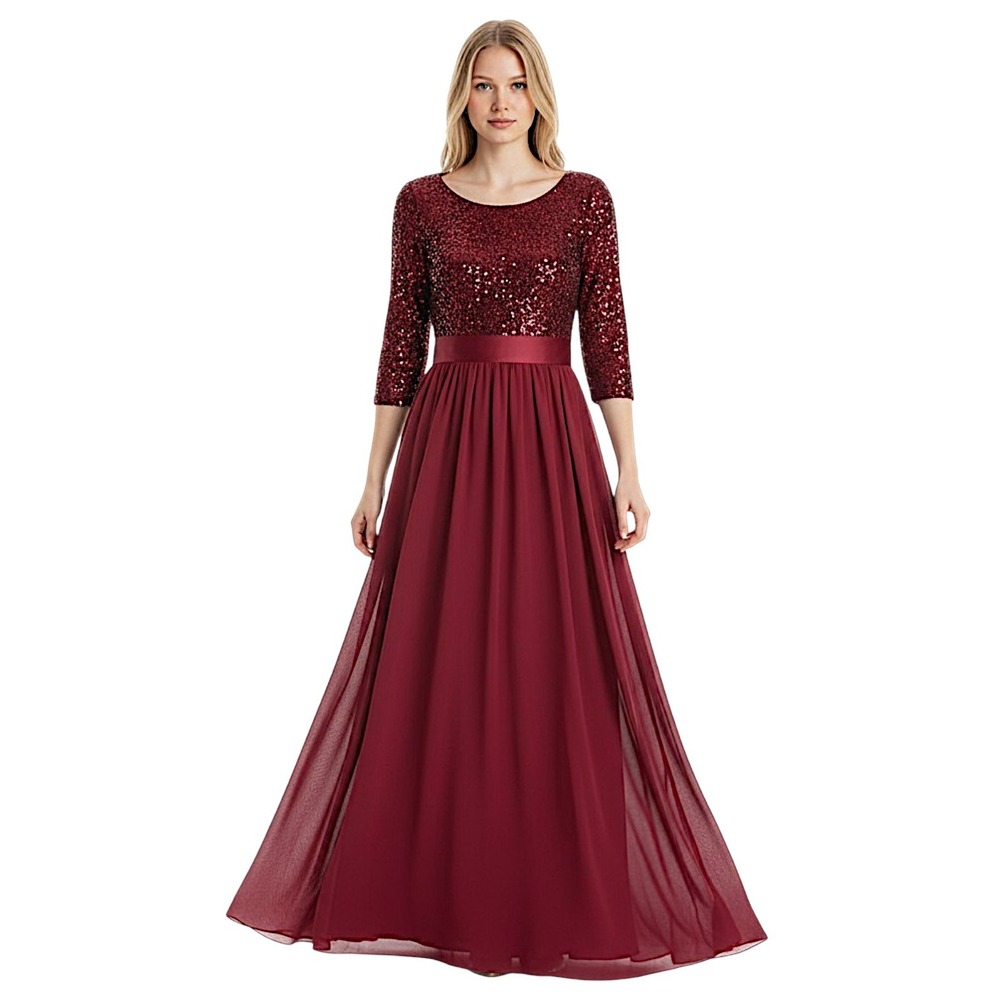 Ever Pretty Gown 6 Emilia Burgundy Sequin 3/4 Sleeve Chiffon Maxi Dress Prom NEW